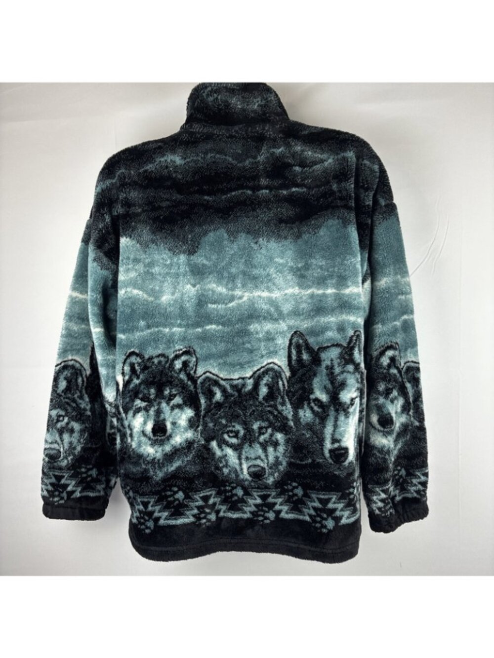 Vintage 90s Wolves All Over Print Fleece Jacket Made in USA Cobblestone Canyon - Picture 3 of 5